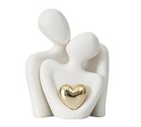 Wilitto Figurine de couple avec cœur décoratif en céramique - Figurine d'amour doré pour hommes et femmes - Sculpture pour salon, chambre à coucher, bureau, mariage - Blanc M