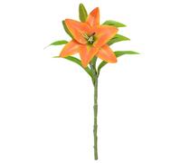 Wilitto Fleurs de lys artificielles réalistes avec tige et feuilles vertes pour maison, fête de mariage, arrangement floral artificiel intérieur ou extérieur, photo orange