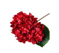 Wilitto Hortensia artificiel avec feuilles vertes - Décoration réaliste - Pour mariage, maison, bureau, centre de table, arrangement floral - Rouge