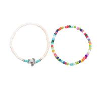 Wilitto Lot de 2 bracelets de cheville de plage avec pendentif tortue coloré arc-en-ciel style bohème empilable pour vacances d'été, Plastique, résine, Pierre secondaire