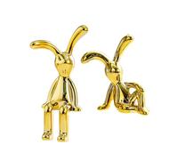 Wilitto Lot de 2 figurines de lapin de bureau galvanisées à longues oreilles - Adhésif UV - Figurine assise - Jouet de décoration de tableau de bord de voiture - Doré