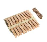 Wilitto Lot de 20 pinces à linge en bois antirouille avec corde de chanvre pour suspendre des photos, des chaussettes, des serviettes, des draps de bain, des draps de maison, des photos, etc
