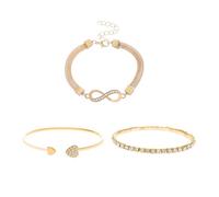 Wilitto Lot de 3 bracelets en forme de cœur pour femme avec strass - Style rétro porte-bonheur - Réglable, Métal, Pierre secondaire