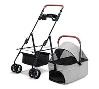 Wilitto Poussette de voyage pliable pour animal domestique - Poussette pour chien et chat - Poussette pour chiot - Poussette pour chien - Poussette amovible - Poussette de jogging - Gris