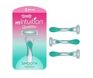 Wilkinson myIntuition Smooth Sensitive Quattro Lot de 3 rasoirs jetables pour femme Épilation Toucher d'aloe vera