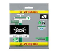 Wilkinson Sword Extra 2 Sensitive - Pack de 5 + 2 Rasoirs Jetables - Bande lubrifiante Vitamine E pour éviter les irritations de la peau - Protection Total Rasage