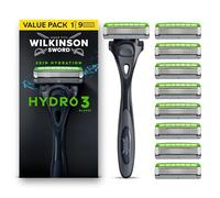 Wilkinson Sword Hydro 3 manche de rasoir pour homme, recharges, lot de 9 | Rasoir 3 lames pour homme, visage ou corps, double lubrification, formule de gel hydratant, parfaits pour trousse de toilette