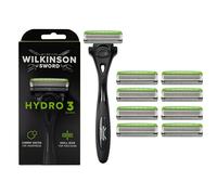 Wilkinson Sword Hydro 3 Skin Protection Value Rasoir + 8 Lames de Rechange | Rasoir 3 lames pour homme, visage ou corps, double lubrification, formule de gel hydratant, parfait pour trousse de toilette