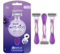 Wilkinson Sword Quattro My Intuition Smooth Violet Blooms Lot de 3 rasoirs jetables pour femme avec 4 lames hydratantes pour peaux sensibles