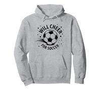 Will Cheer for Soccer : Ballon de Sport pour Fan Spirituel, Maman de Football Sweat à Capuche, Unisexe pour Adultes, Gris Chiné, XL