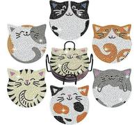 WILL LIKE Dessous de Verre à Peindre avec des Diamants, 5D avec Support, Dessous de Verre à Faire soi-même, Dessous de Verre Chats, Peinture Diamant pour Adultes (Chatons)