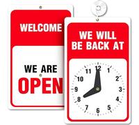 Will Return Clock Sign 23 cm x 14 cm Couleurs vives Rouge et Blanc avec ventouse Idéal pour magasin, vente au détail, porte de bureau ou fenêtre