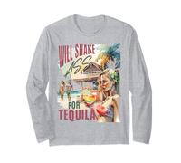Will Shake Ass For Tequila Funny Vintage Bartender Bar Party Manche Longue
