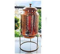 Will & Weaves Distributeur d'eau en cuivre martelé pur avec robinet - Carafe à eau matka avec support - 5 litres