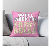 Will Work For Fairy Bread Taie d'oreiller carrée Polyester Lin Velours Creative Zip Décoratif Maison Housse de coussin