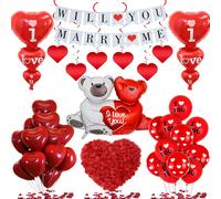 Will You Marry Me Décorations ¿ 534 Pièces De Décoration Romantique Avec Bannière « I Love You » - Ballons En Aluminium Imprimés En Forme De C?ur Rouge - Pétales De Rose Artificiels Pour La