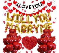 Will You Marry Me Demande de Mariage - 545 pièces I Love You Bannière Lettres Ballon Aluminium Fiançailles Cœur Ballon Fleurs en Soie comme Réel pour Atmosphère Romantique Saint-Valentin Décoration