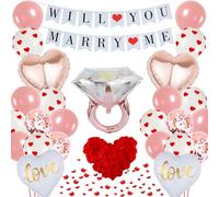 Will You Marry Me Lot de 44 ballons décoratifs Marry Me en forme de cœur or rose avec anneau en forme de cœur en forme de pétales de rose pour demande en mariage, Saint-Valentin, confession,