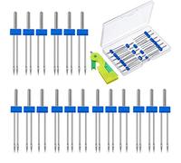 WILLBOND 18 Aiguilles Doubles de Machine à Coudre Épingles à Aiguilles Doubles Extensibles avec Boîte Plastique, Enfile-Aiguille Automatique 3 Tailles Mixtes 2.0/90, 3.0/90, 4.0/90