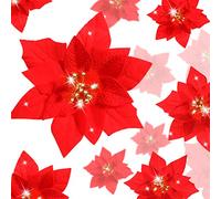 WILLBOND 36 Pièces Sifflet Festivus Nouvelles Fleurs Artificielles Paillettes de Noël Mariage Poinsettia de Paillettes Ornements d'arbre de Noël, 3/4/6 Pouces(Rouge, Style B)