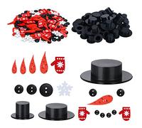 WILLBOND 450 Boutons de Noël, Boutons de Nez de Carotte, Mini Chapeaux Noirs Plastique, Mini Boutons Noirs, Boutons de Gant en Bois, Kit d'Ornement Bonhomme de Neige Flocon de Neige Blanc
