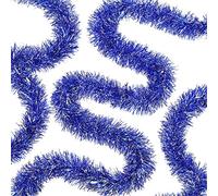 Willbond 50 Feet Guirlande Clinquante Guirlande Tinsel Métallique de Torsion Décorations d'Arbre de Noël Décoration d'Anniversaire Mariage Nouvel An 3 Pouces (Bleu Royal, Argent)