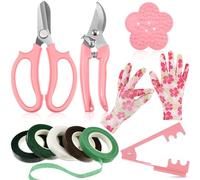 WILLBOND Lot de 10 ciseaux d'élagage de jardin pour la Saint-Valentin, gants floraux, outil de décapage des feuilles d'épines, ruban floral, fournitures de fleuriste pour arrangements floraux, rose
