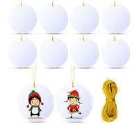 WILLBOND Lot de 10 décorations de Noël en céramique Vierges à Suspendre en Forme de Disque Rond en Porcelaine pour Sapin de Noël personnalisé pour décoration de Vacances, 7,6 cm