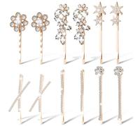 WILLBOND Lot de 12 épingles à cheveux décoratives en cristal brillant en forme de X avec strass pour mariage, fête prénuptiale, accessoires de cheveux pour femme (doré)