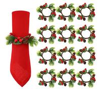WILLBOND Lot de 12 ronds de serviette de Noël en forme de baies de Noël, pommes de pin, aiguilles de pin, ronds de serviette pour Noël, décorations de table