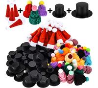 WILLBOND Lot de 120 mini bonnets de Père Noël pour travaux manuels, tricot, plastique et carreaux - Décoration de Noël pour sapin de Noël - 6 styles