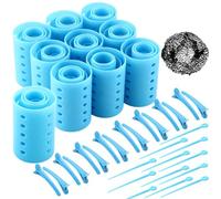 WILLBOND Lot de 141 bigoudis comprenant 60 bigoudis en plastique (bleu, 6 tailles)
