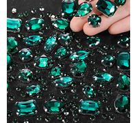 WILLBOND Lot de 156 strass à coudre en cristal, à dos plat et à griffes, pierres précieuses à sertir en métal et en verre acrylique pour vêtements, bricolage, artisanat, chaussures et robes, vert paon