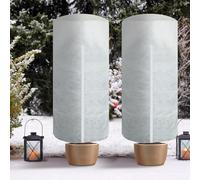 WILLBOND Lot de 2 housses de protection cylindriques pour pots d'hiver, 119,4 x 180,9 cm, avec fermeture éclair et cordon de serrage pour plantes d'extérieur, jardin, arbres, plantes en pot, pluie