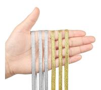 WILLBOND Lot de 2 rouleaux de bandes élastiques argentées et dorées pour couture de 6 mm x 20 m - Bande tressée lourde et extensible - Paillettes métalliques - Ruban élastique plat pour travaux manuels