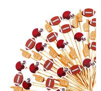 WILLBOND Lot de 200 pics à apéritifs en bambou pour apéritifs, cocktails, fêtes prénatales, anniversaires, fêtes sportives, gâteaux, rugby, football, décoration sur le thème du football