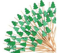 WILLBOND Lot de 200 pics à cocktail de Noël en forme de sapin de Noël, pics à apéritif, pics à brochettes en bois de bambou, pics décoratifs pour sandwich, fruits pour fête de Noël