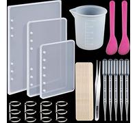 WILLBOND Lot de 26 moules en silicone pour carnet de notes A5, A6, A7, en résine époxy, avec anneaux, cuillère, pince, compte-gouttes, bâton en bois