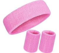 WILLBOND Lot de 3 Bandeaux Anti-transpirants, Comprend Un Bandeau de Sport et Un Bandeau de Poignet en Coton rayé pour Homme et Femme (Rose)