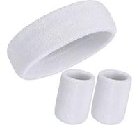 WILLBOND Lot de 3 Bandeaux de Sudation, Comprend Un Bandeau de Sport et des Bracelets rayés en Coton pour Homme et Femme (Blanc)