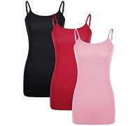 WILLBOND Lot de 3 débardeurs Basiques Longs pour Femme - Bretelles Spaghetti réglables, Noir, Bordeaux, Rose, XL