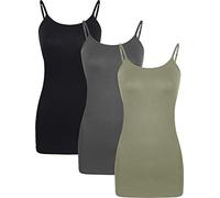 WILLBOND Lot de 3 débardeurs Basiques Longs pour Femme - Bretelles Spaghetti réglables, Noir, Gris foncé et Vert, XXL