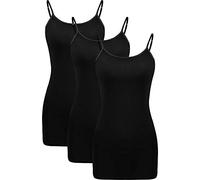 WILLBOND Lot de 3 débardeurs Basiques Longs pour Femme - Bretelles Spaghetti réglables, Noir, S