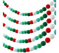 WILLBOND Lot de 3 guirlandes de boules de Noël en feutre avec pompons en laine pour décoration de fête de Noël (blanc, vert, bleu lac, vert foncé, rouge)