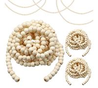 WILLBOND Lot de 3 guirlandes de perles de Noël en bois vintage pour sapin de Noël et décorations de vacances (beige)