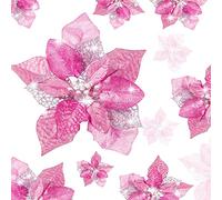 WILLBOND Lot de 36 Fleurs de Poinsettia artificielles à Paillettes pour décoration de Noël, Mariage, Sapin de Noël, Nouvel an (Rose)