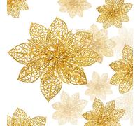 WILLBOND Lot de 36 Poinsettia à Paillettes de 3 Tailles différentes pour décoration de Noël et Nouvel an (doré)