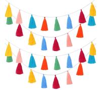 WILLBOND Lot de 4 guirlandes en Coton à Pompons colorés à Suspendre au Mur pour décoration de Maison, Mariage, Anniversaire, fête prémontée, prémontées Tassel in 6.3 inches