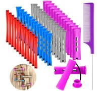 WILLBOND Lot de 48 tiges courtes ondulées froides en plastique pour permanente avec peigne à queue de rat en acier (4 tailles, 4 couleurs)
