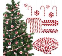 WILLBOND Lot de 49 décorations de Noël en forme de canne à sucre d'orge avec fil de cristal et rayures rouges et blanches, 4,6 m (guirlande de perles)